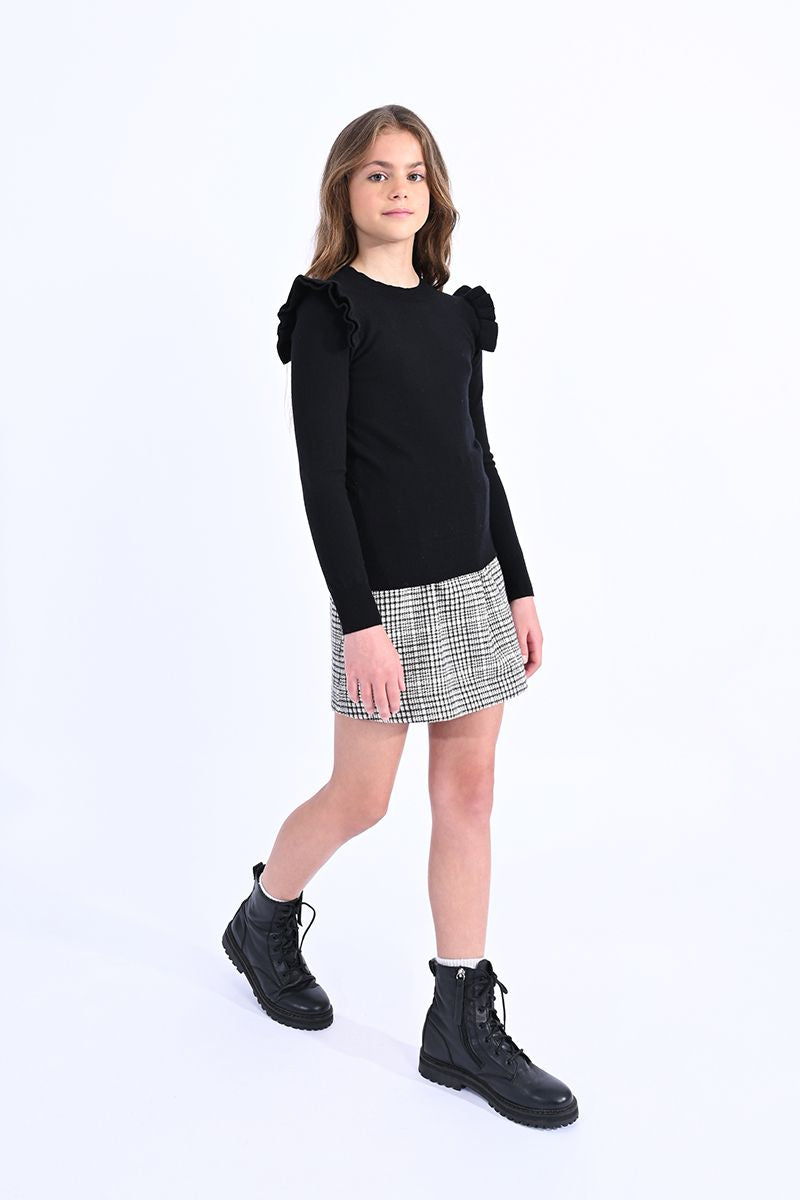 Girls Ruffled Sleeve Black Sweater