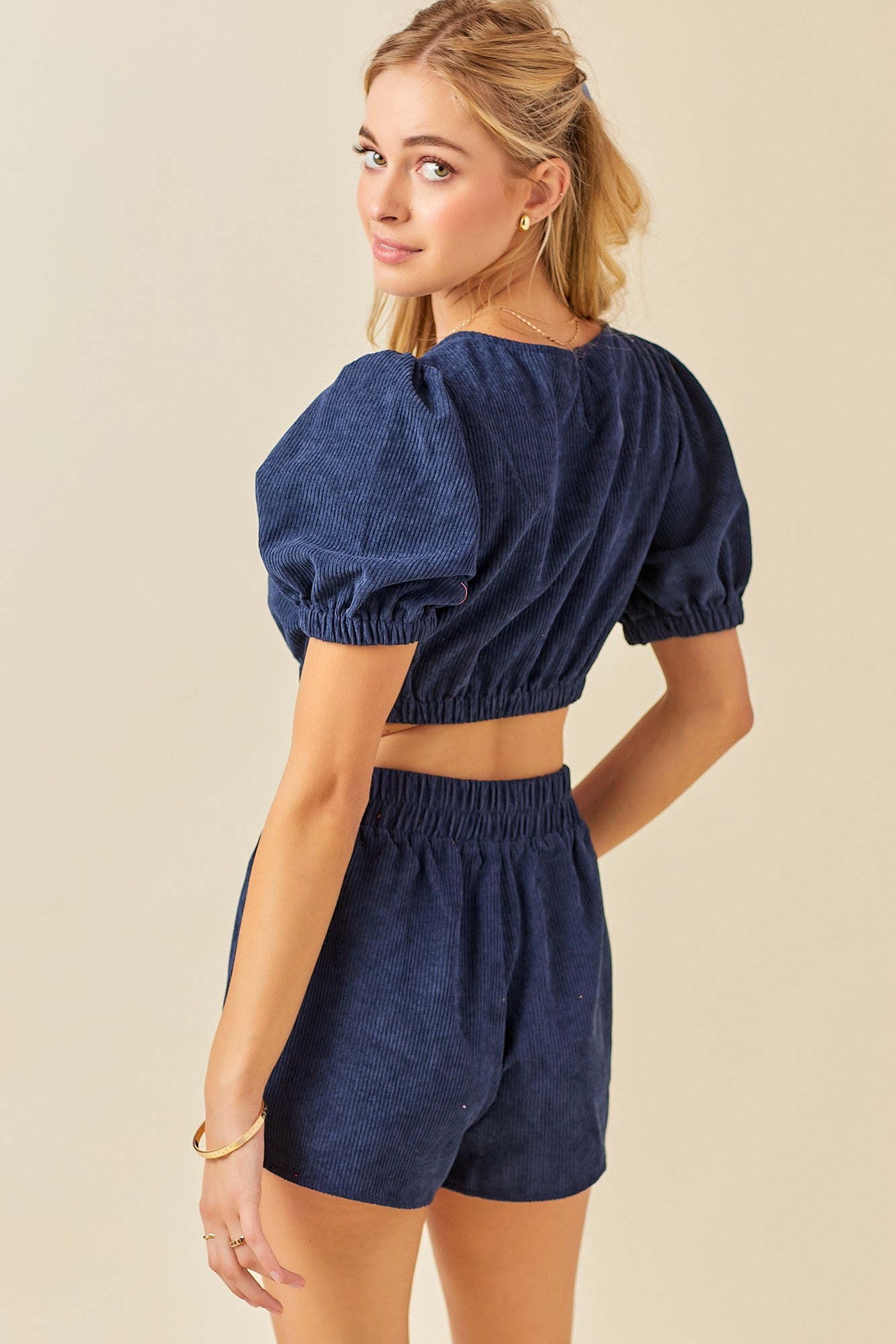 Corduroy Matching Top and Short Set - Navy