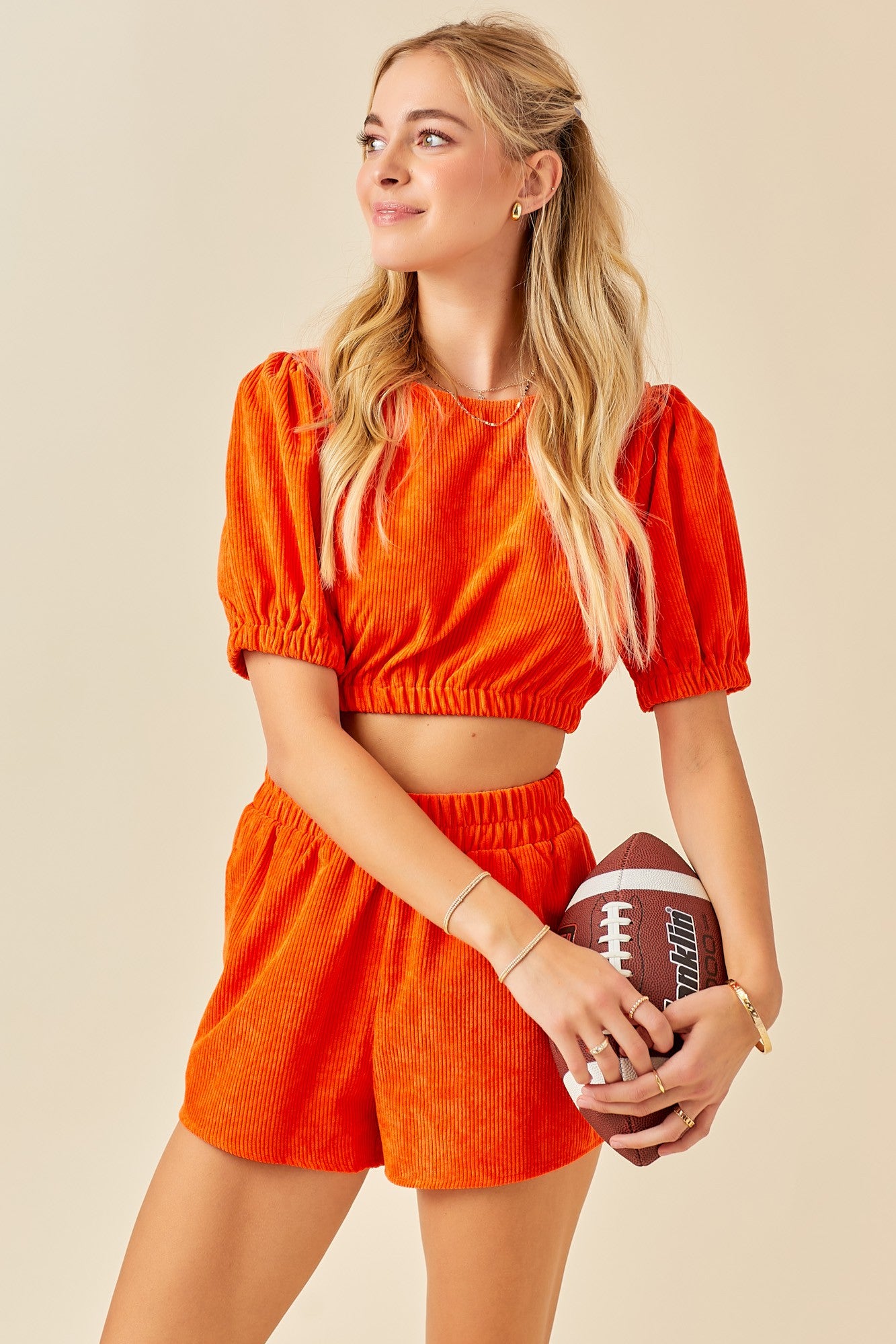 Corduroy Matching Top and Short Set - Orange