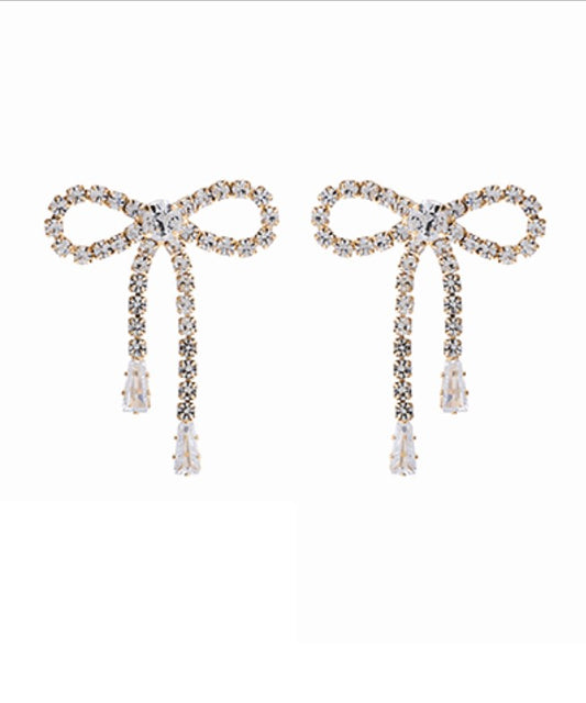 Crystal Bow and Baguette Drop Earrings