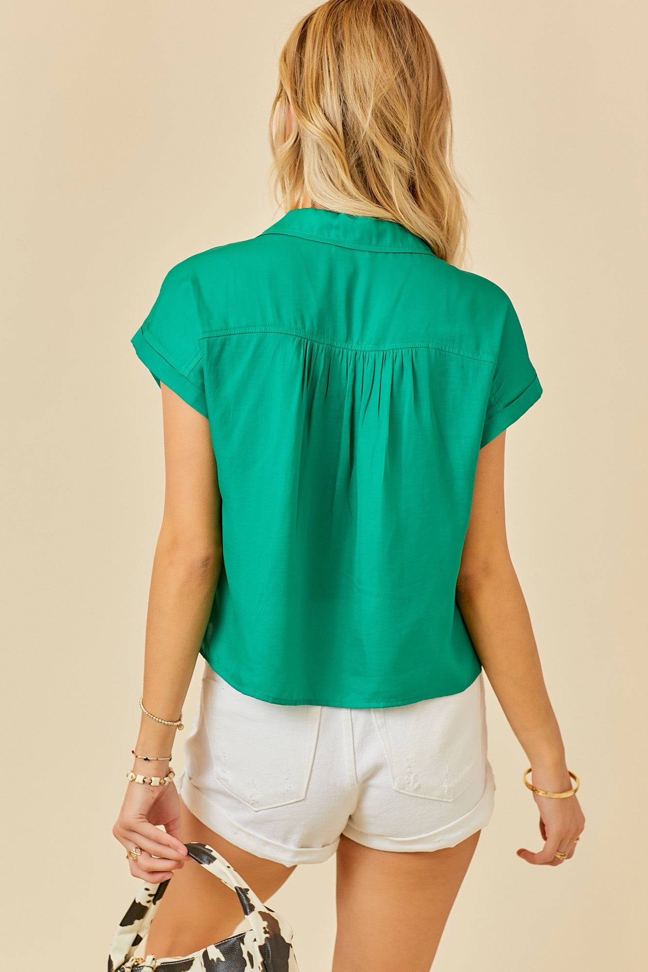 Easy V Neck Cropped Blouse
