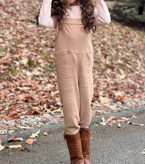 Girls Emma Overalls in Tan