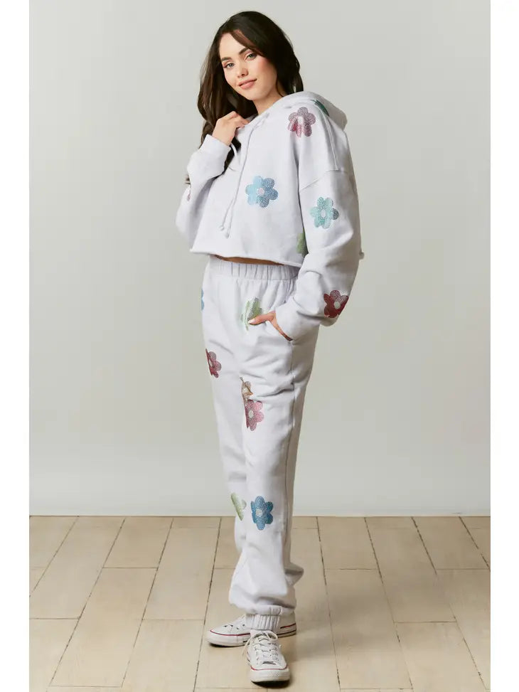 Floral Rhinestone Embellished Jogger