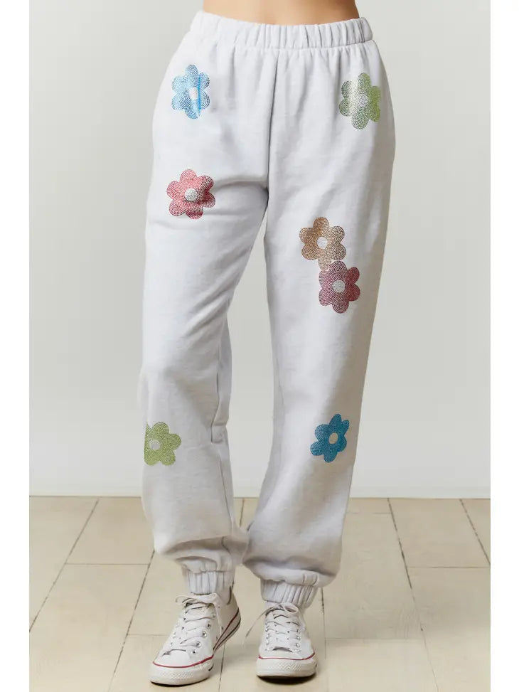 Floral Rhinestone Embellished Jogger