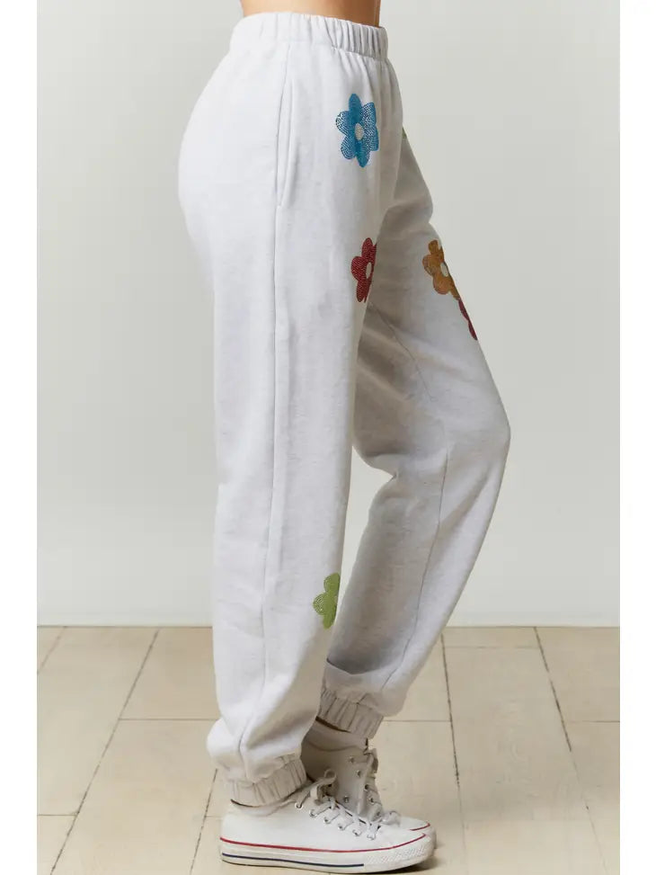 Floral Rhinestone Embellished Jogger