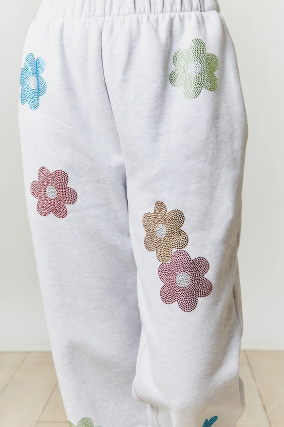 Floral Rhinestone Embellished Jogger