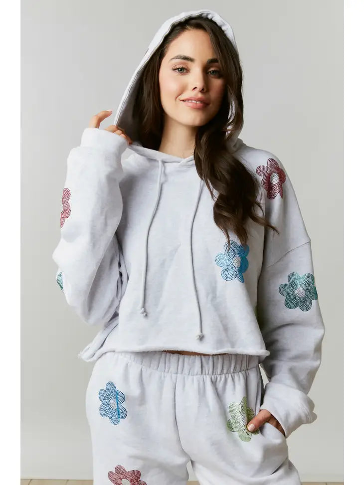 Floral Rhinestone Embellished Sweatshirt