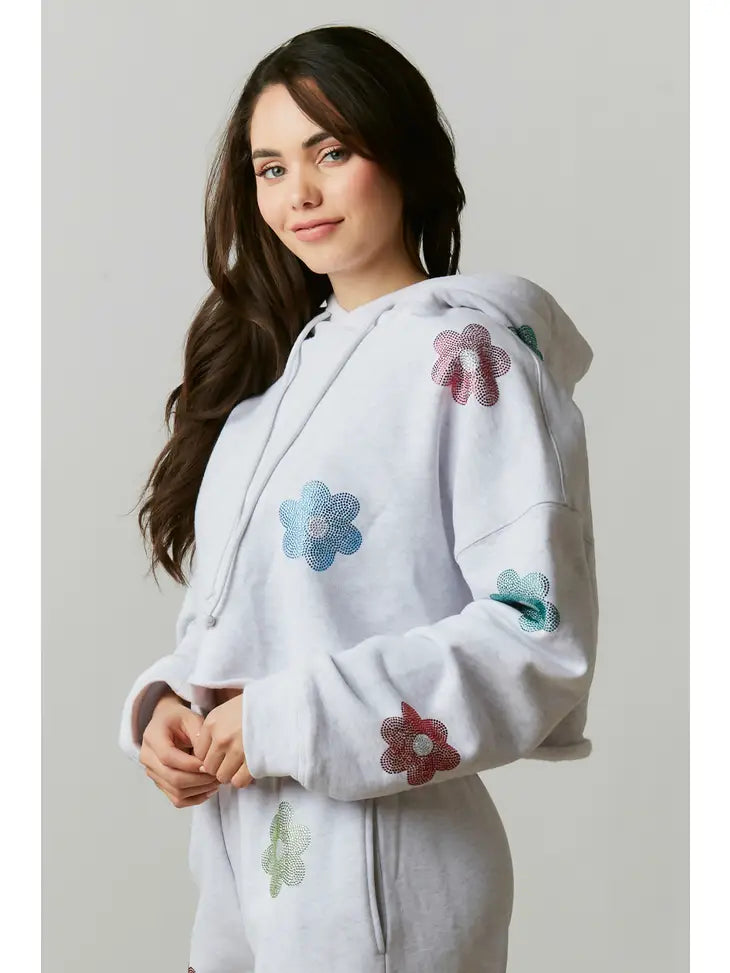 Floral Rhinestone Embellished Sweatshirt