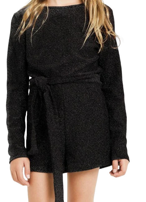 Girls Belted Glitter Romper