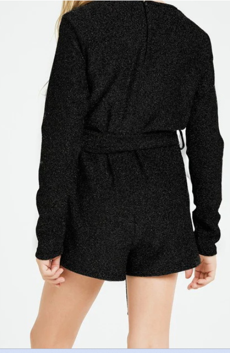 Girls Belted Glitter Romper