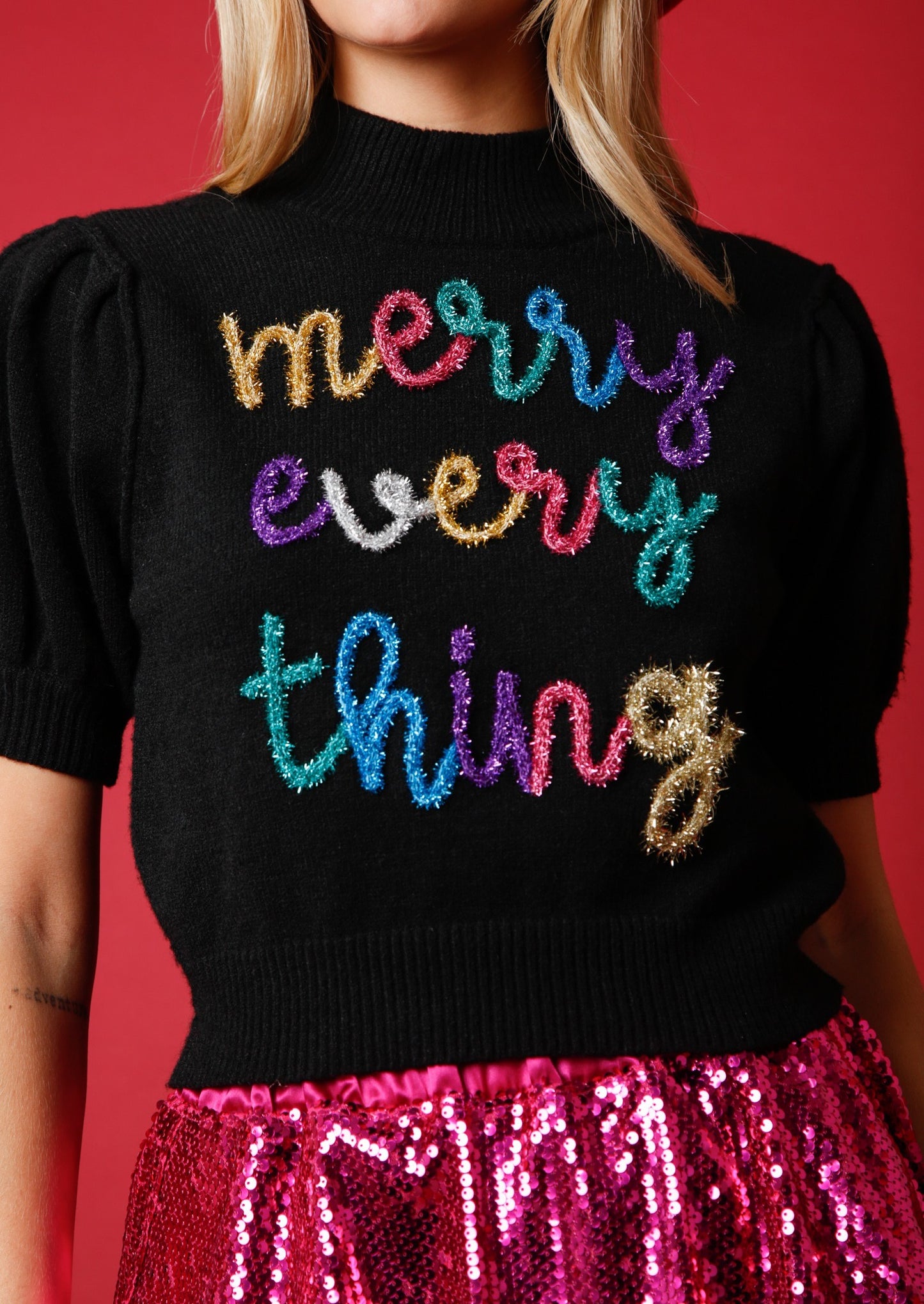 'Merry Everything' Embroidery Sweater