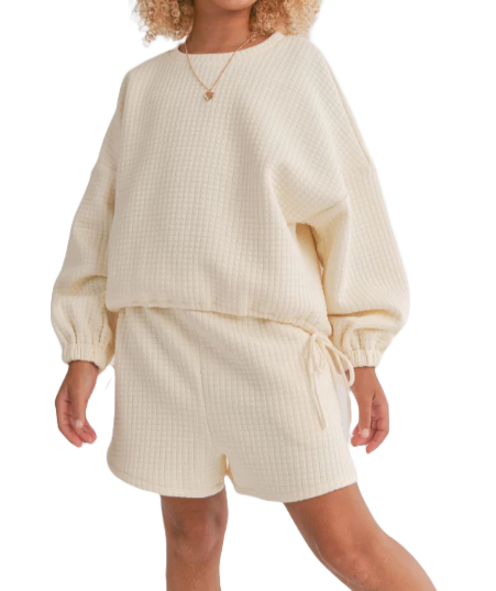 Girls Pastime Textured Terry Sidetie Pullover