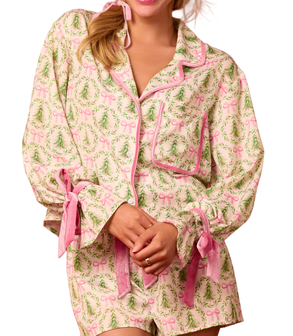 Satin Christmas Tree & Bow Pajamas