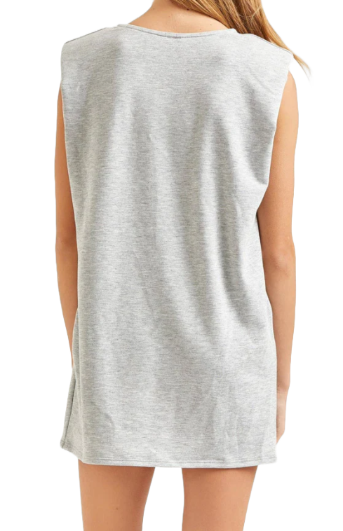 Girls Shoulder Pad Tunic Dress - Heather Grey