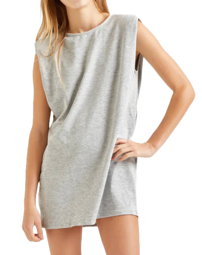 Girls Shoulder Pad Tunic Dress - Heather Grey