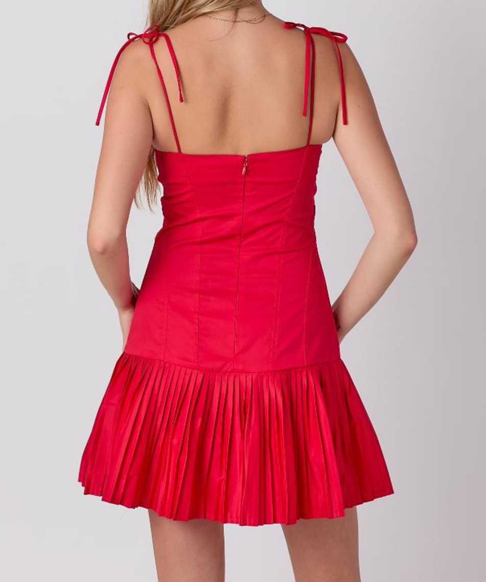 Sweetheart Neckline Pleats Mini Dress