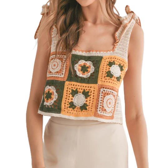 Girls Luca Crochet Tank with Tie Straps