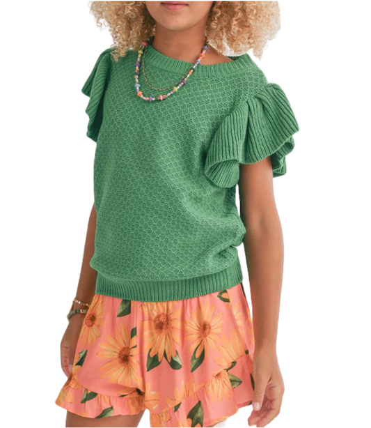 Girls Wear Happy Ruffle Sleeve Sweater
