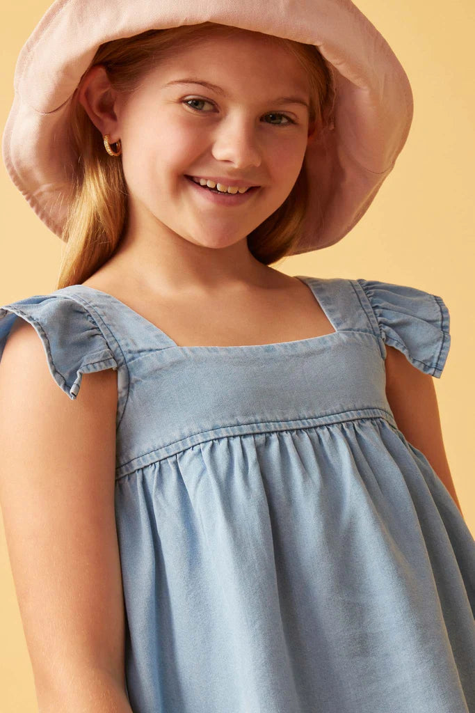 Girls Tencel Square Neck Ruffle Cap Sleeve Top