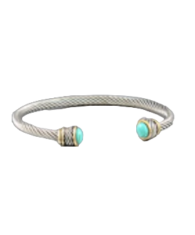 DY Inspired Two Tone Cable Bracelet with Turquoise Stone