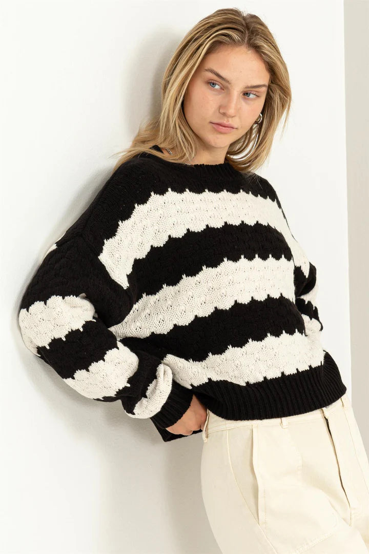 Wonderous Love Scalloped Stripe Sweater