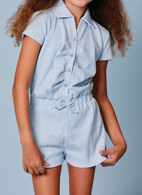 Girls Button Up Collared Romper