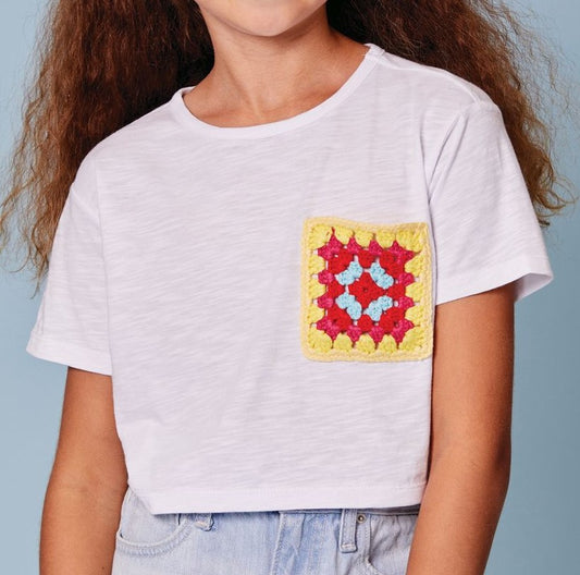 Girls Short Sleeve Crochet Pocket Short Sleeve Shirt