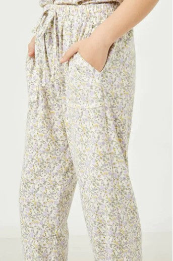 Girls Lavender Floral Knit Joggers