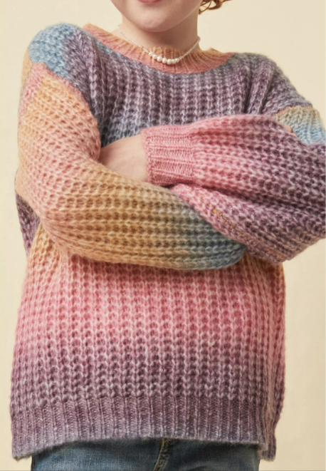 Girls Ombre Striped Chunky Knit Sweater