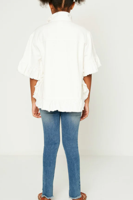 Girls Ruffle Stone Wash Denim Jacket