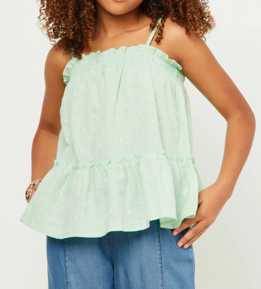 Girls Textured Dot Ruffled Tank