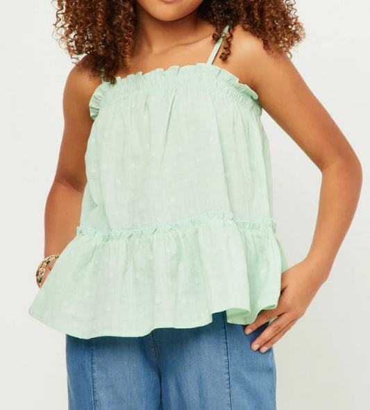 Girls Textured Dot Ruffled Tank
