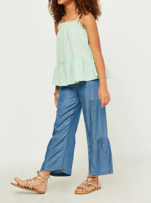 Girls Textured Dot Ruffled Tank