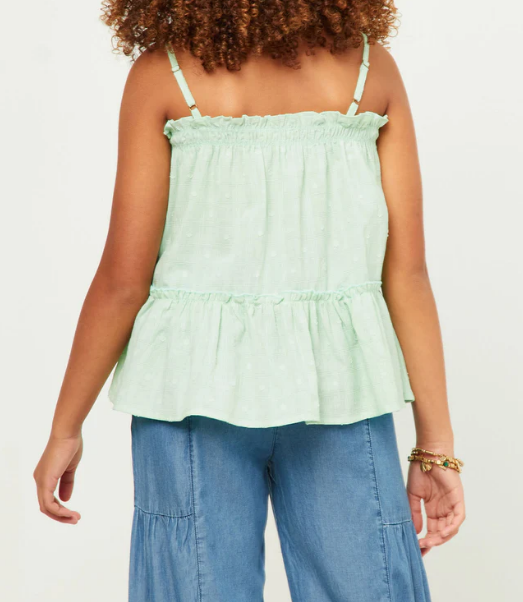 Girls Textured Dot Ruffled Tank