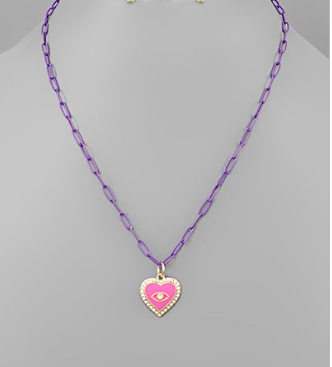 Paperclip Necklace with Heart in Multiple Colors