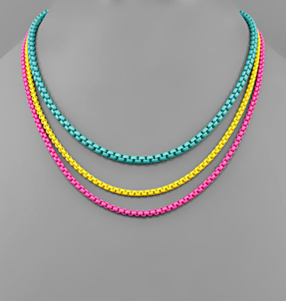 Multi-colored Box Chain Layered Necklace