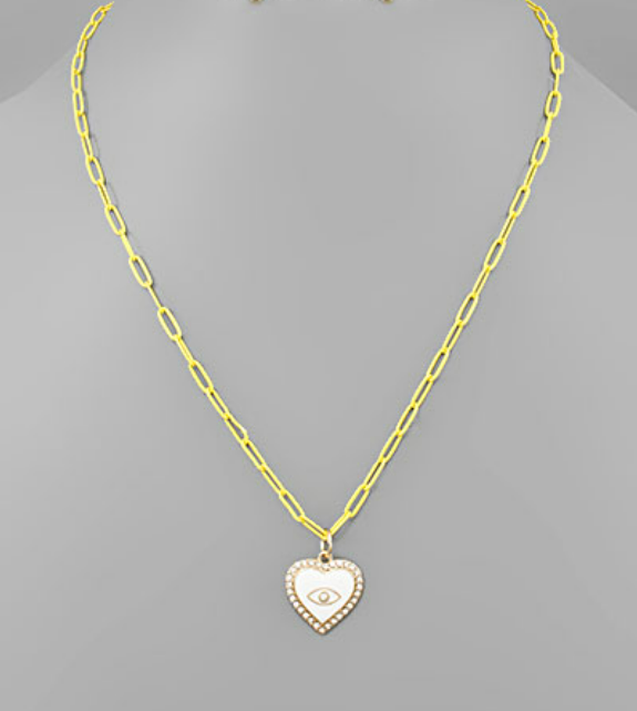 Paperclip Necklace with Heart in Multiple Colors