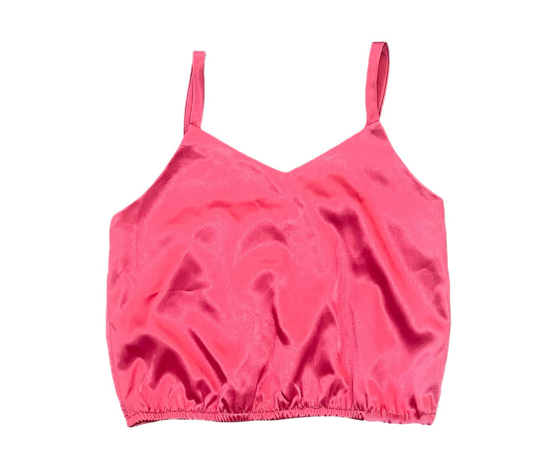 Girls Satin Cropped Spaghetti Strap Tank Pink