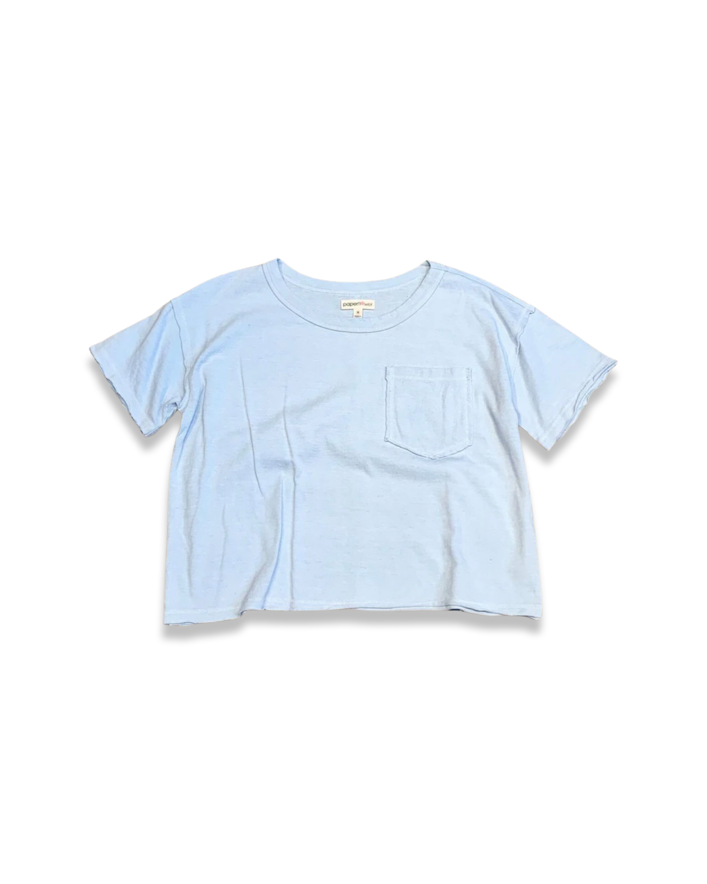 Girls Raw Edge Cropped Pocket Tee - Blue