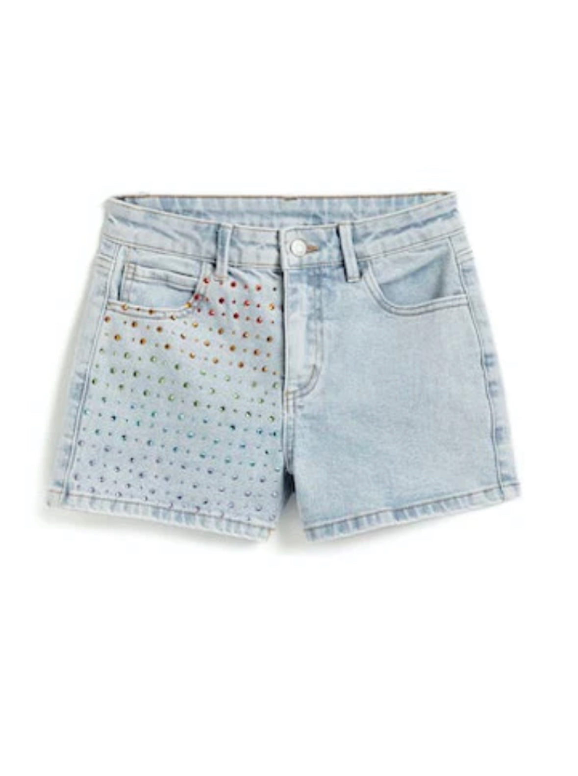Girls Rainbow Rhinestone High Rise Short in Stretch Denim