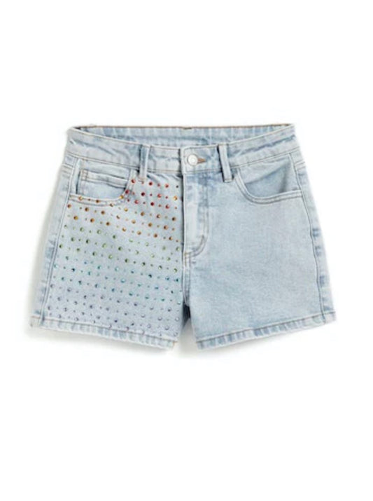 Girls Rainbow Rhinestone High Rise Short in Stretch Denim