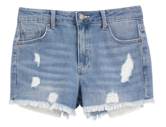 Girls High Waisted Weekender Distressed Fray Hem Short