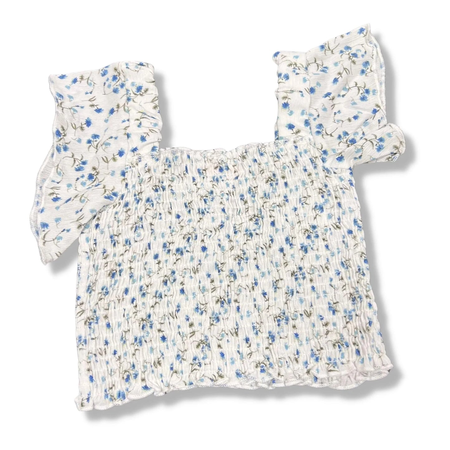 Girls Ditzy Floral Smocked Crop Top With Flutter Sleeve