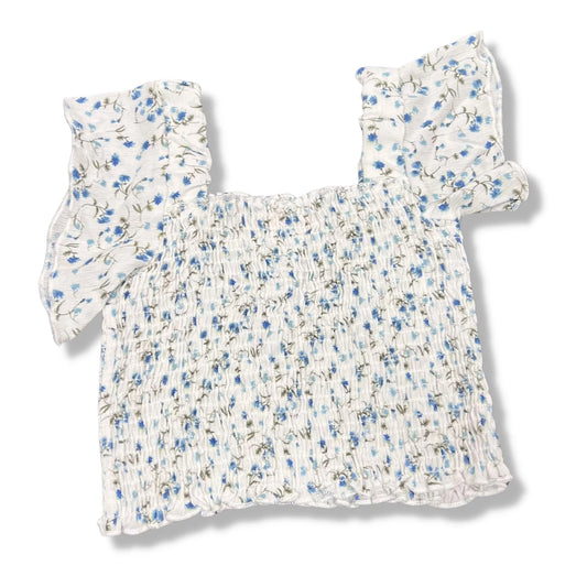 Girls Ditzy Floral Smocked Crop Top With Flutter Sleeve