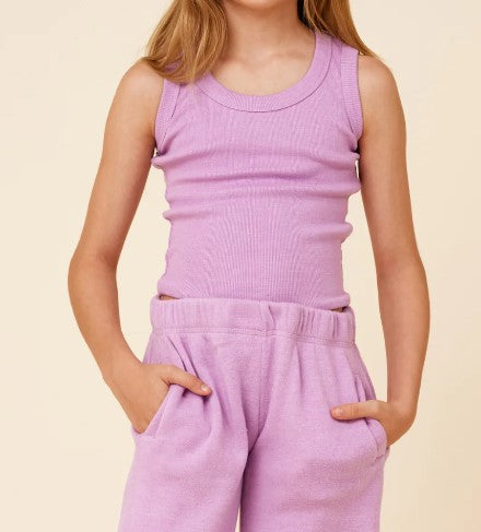 Girls Violet Ribbed Tank