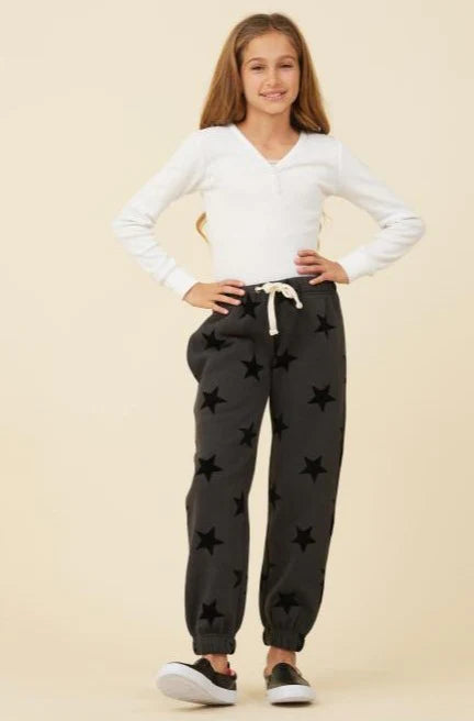 Girls Black Flocked Allover Star Jogger