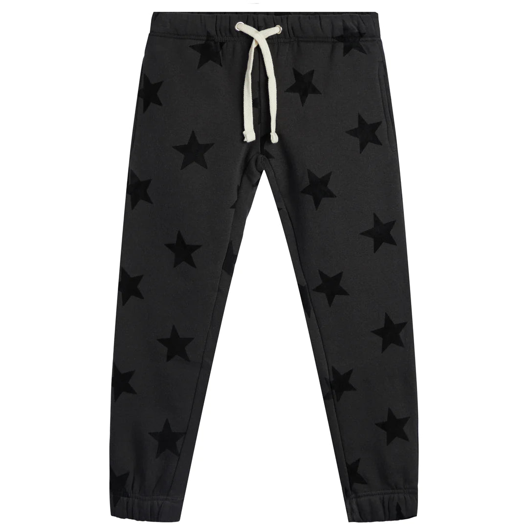 Girls Black Flocked Allover Star Jogger