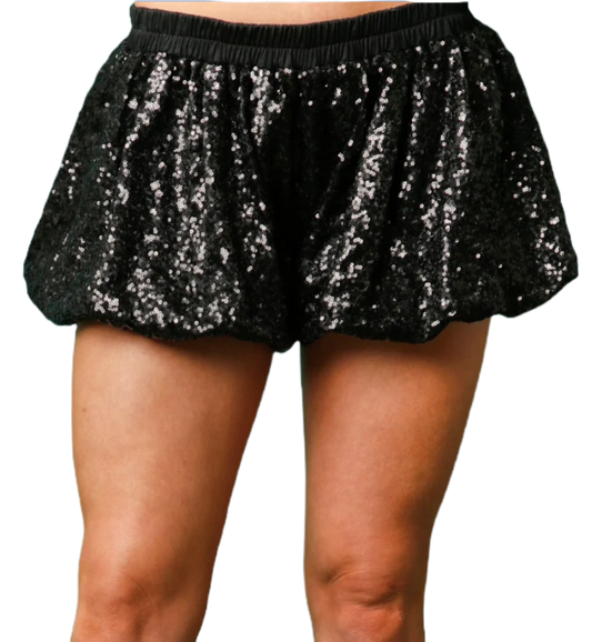 Sequin Bubble Shorts - Black