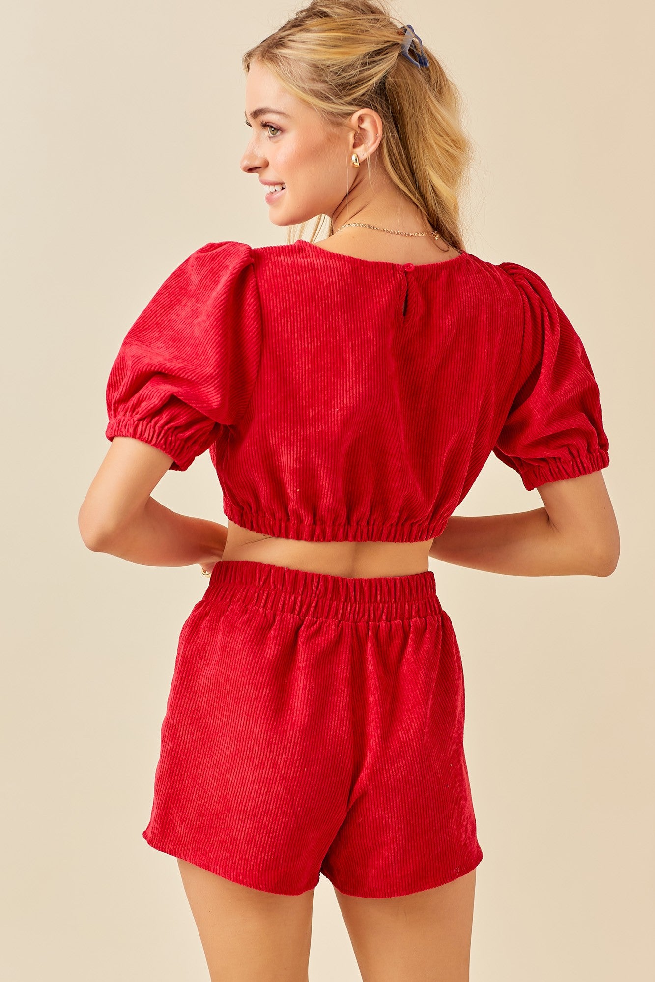 Corduroy Matching Top and Short Set - Red