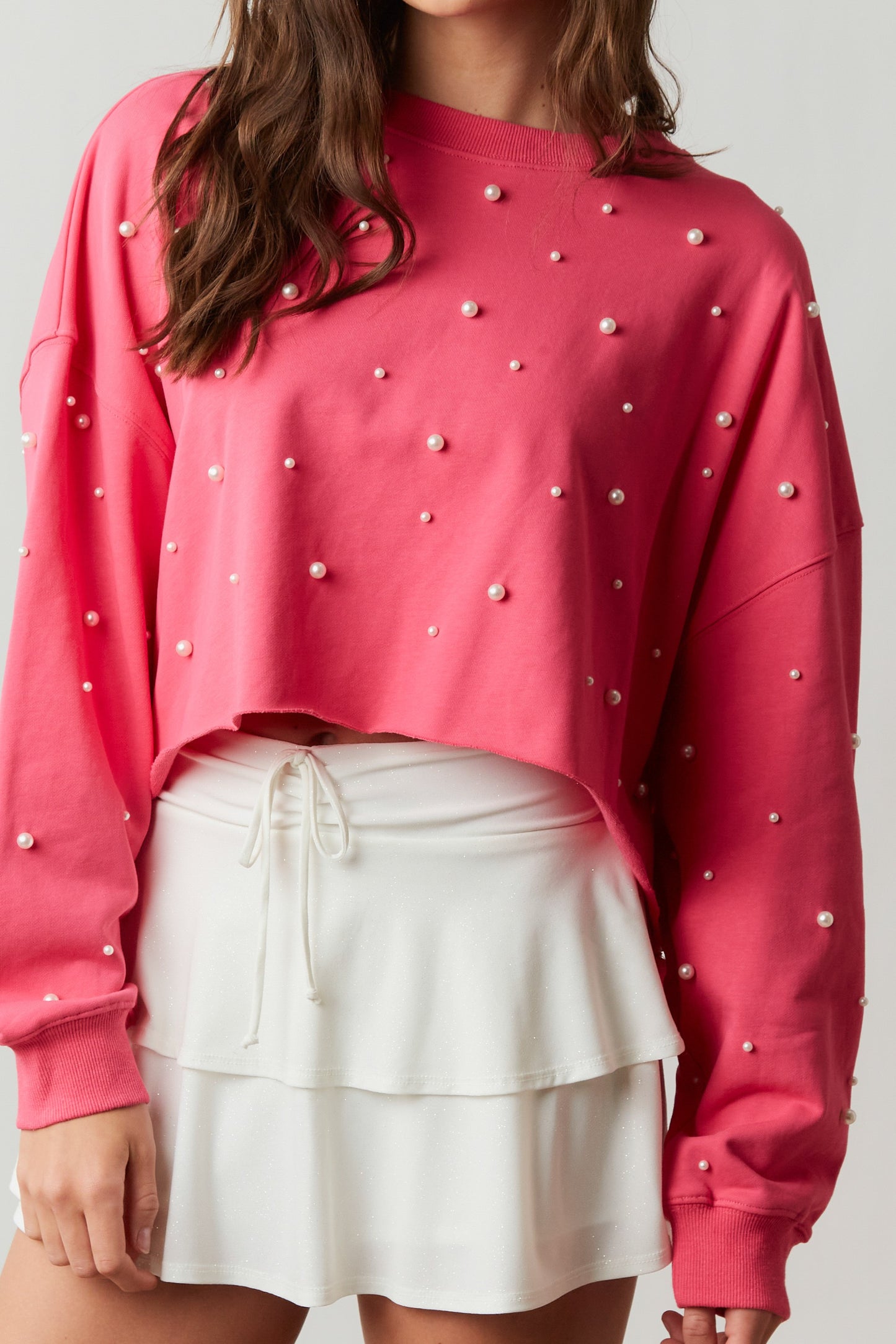 Cozy Pearl Studded Crop Sweatshirt